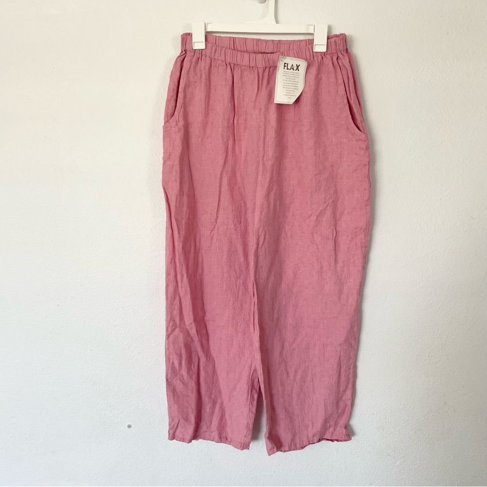 FLAX 100% Linen Floods Elastic Waist Pants Pull On Lagenlook Women's size M NWT